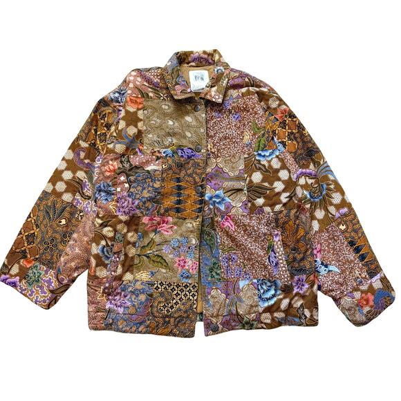 Together Jackets & Blazers - Vintage Together! Patchwork Quilted Jacket Brown Womens Size S Retro Floral